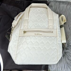 NWT Bella Russo Quilted Tote/ Backpack/ Shoulder bag 14.4" Off White Beige